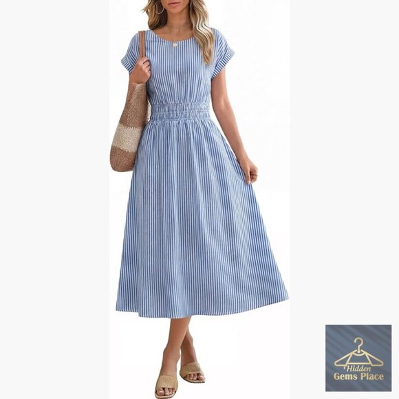 Dresses & Skirts - Rayon Midi Dress with Pockets, Empire Waist, Casual Summer Beach Wear